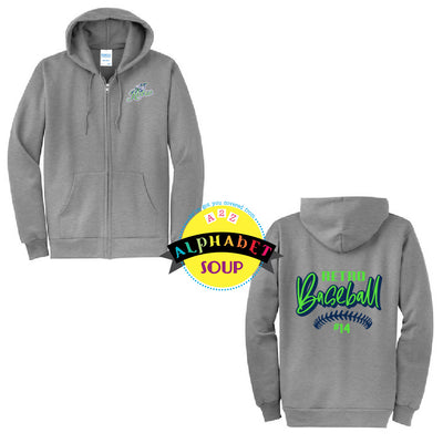 Port & co full zip hoodie with Retro Baseball logo on the front and Retro design on the back