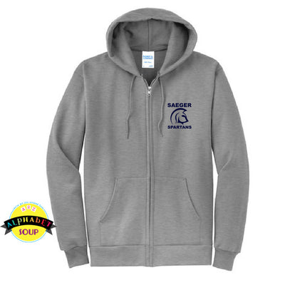 Port & Co full zip hooded sweatshirt with the Saeger Middle School embroidered on the left chest