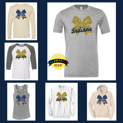 Holt Cheer Glitter Bow design on the tee and sweatshirt collage