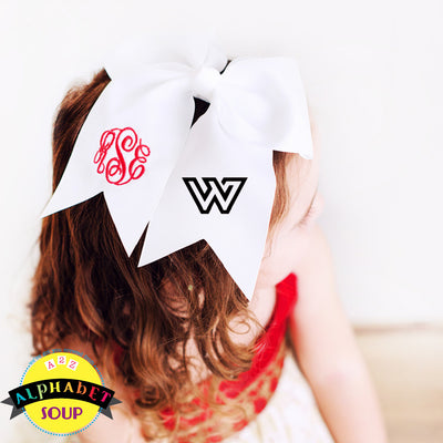 hairbow with WWF logo embroidered on one side and your choice of a monogram on the other side 