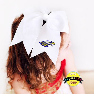 Hair bow embroidered with the Progress South Elementary Eagles logo