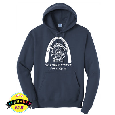 St Louis Police Officers Association logo in vinyl on the center chest of the Port & Co hoodie