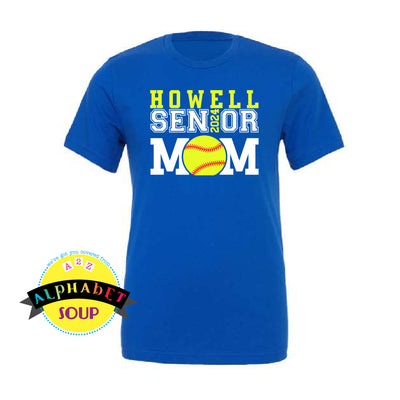 Bella Canvas royal blue tee with the Howell Senior Softball Mom 2024 Design