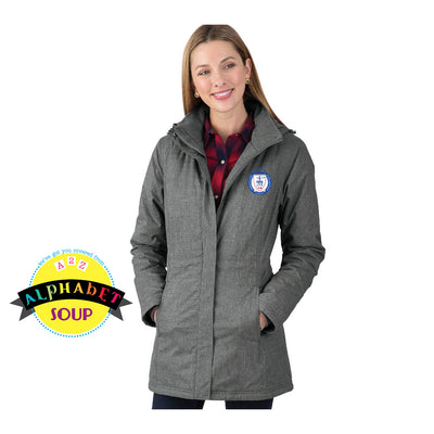 Gray journey parka with ICD logo on chest