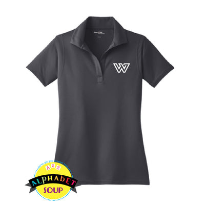 Ladies sport tek polo with WWF logo embroidered on the left chest 