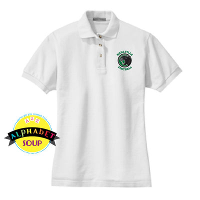Mehlville football logo on ladies port authority polo in white