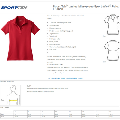 Sport Tek Ladies size chart