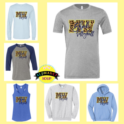 Midwest Shock Leopard MW Shock Volleyball Design on tees and sweatshirt collage