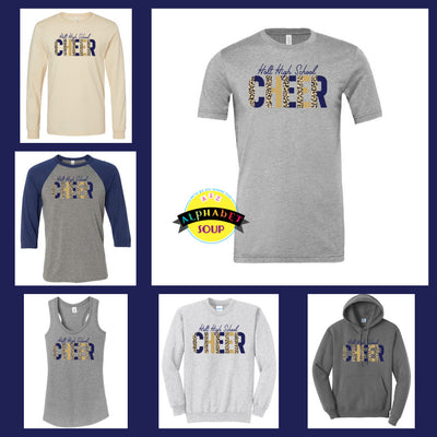 Holt Cheer Leopard design on the tee and sweatshirt collage