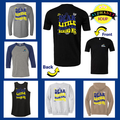 FZECC dear little human design collage on a variety of styles of apparel.