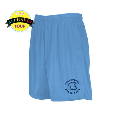 FHC Sensations logo on mesh shorts in blue