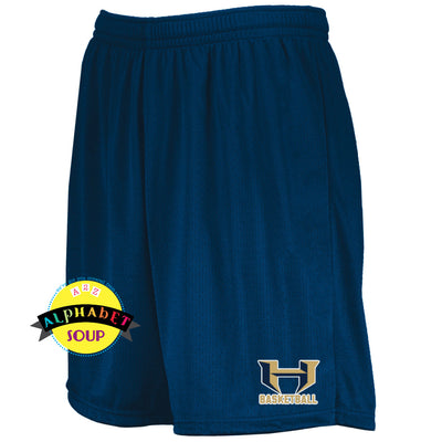 mesh shorts with holt basketball logo on left leg