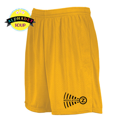 Modulation Z logo on gold mesh shorts