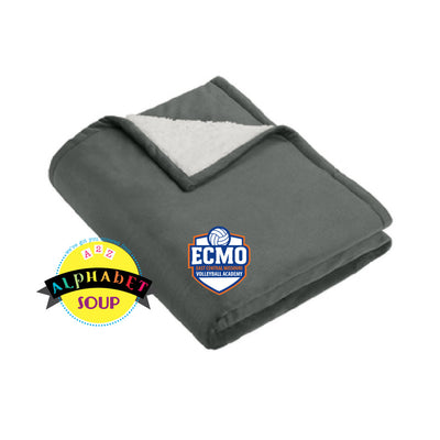 ecmo volleyball logo on grey mountain lodge blanket