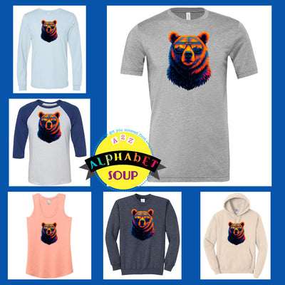 Neon Grizzly design on shirt choices