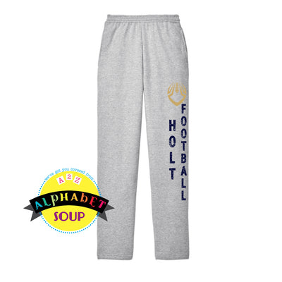 Fleece open bottom sweatpants with Holt Football design