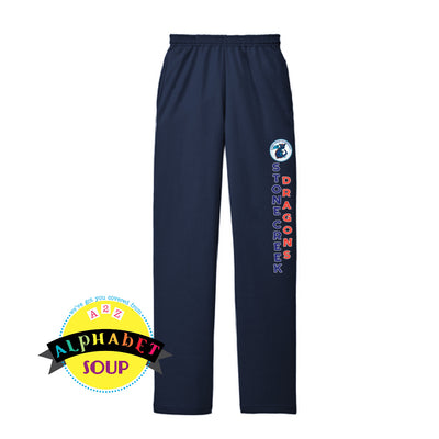 Youth and Adult port and Co open bottom sweatpants with atone creek dragons logo design