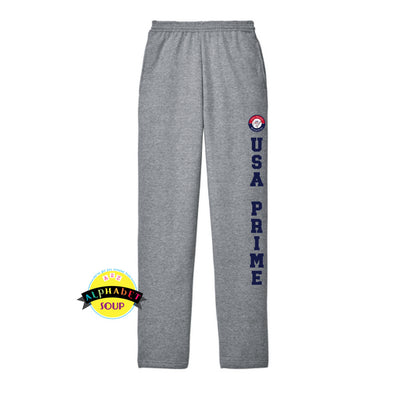 Open bottom sweatpants with the Usa prime logo down the leg