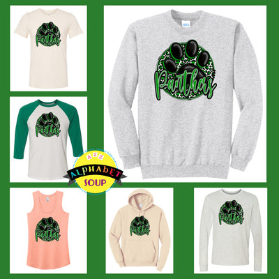 Mehlville Football Panthers Leopard Paw design on tees and sweatshirts collage