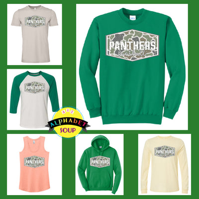 Mehlville Football Panthers Camo Plaque design on tees and sweatshirts collage