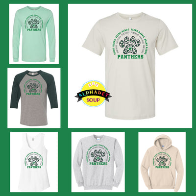 Peine Ridge Elementary Panthers Paw Design Collage of tees and sweatshirts