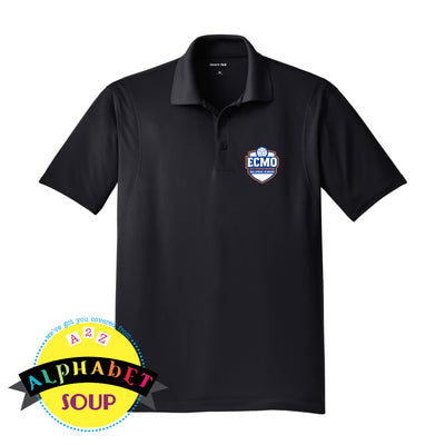 ECMO logo on black sport tek performance polo