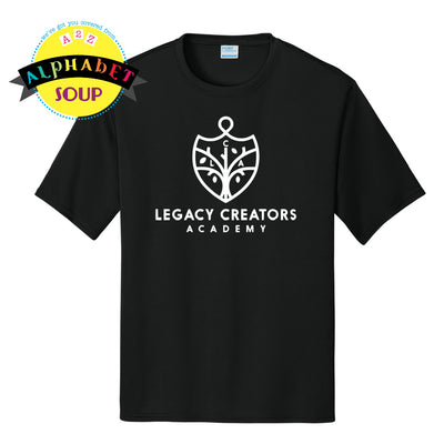 Legacy Creators Academy logo on black performance tee
