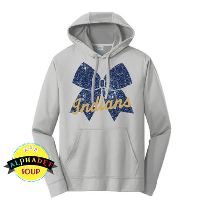 Port & Co performance hoodie with the Indians Glitter Bow design