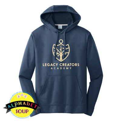 Legacy Creators Academy logo on navy performance hoodie