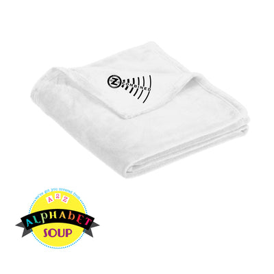 plush blanket with embroidered logo