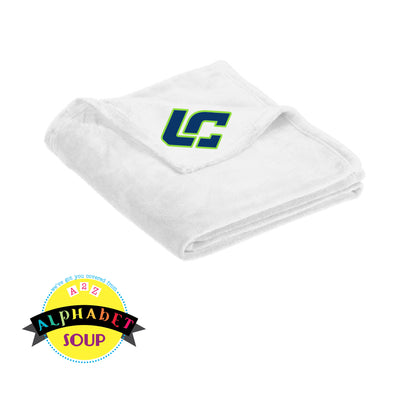 plush blanket with embroidered logo