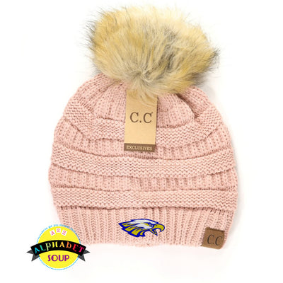 CC Pom Beanie embroidered with the Progress South Elementary eagles logo.