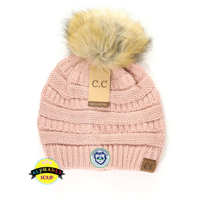 CC Pom Beanie embroidered with the Lakeview Elementary Logo