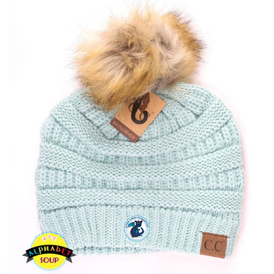 CC Pom Beanie embroidered  with the Stone Creek Elementary logo.