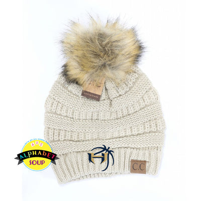 Fur pom beanie with Holt basketball logo