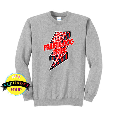 Port and Co crewneck Sweatshirt with the Prairie Dog Pride Bolt Design