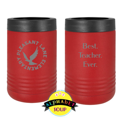 regular koozie with pleasant lane logo on the front with your choice of wording on the back