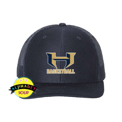 Navy Richardson hat with Holt basketball logo embroidered on the front 