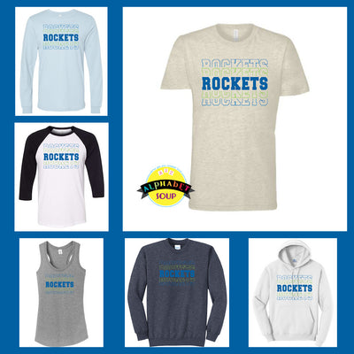 Repeating Rockets Design Tees and Sweatshirt Collage