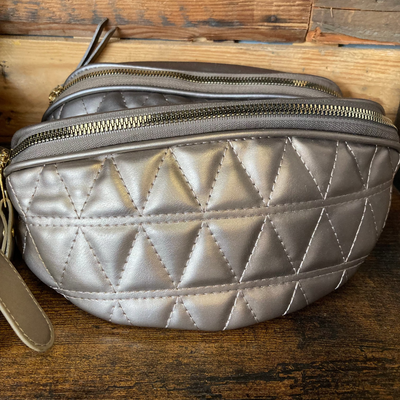 quilted rose gold belt bag