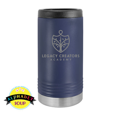Slim beverage cooler with Legacy Creators Academy etched logo.