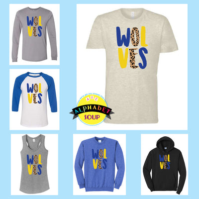 John Weldon Elementary Split Leopard Wolves design on tees and sweatshirts