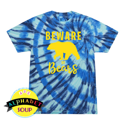 heritage elementary beware of bears design on tie die tee