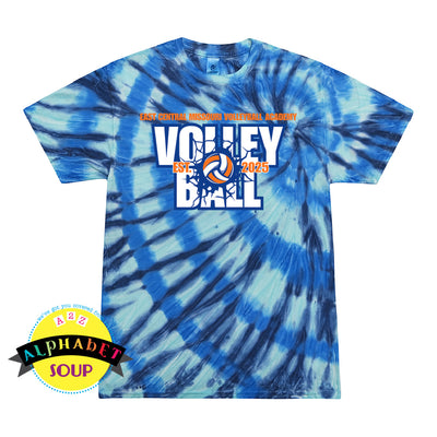 Tie-dye t-shirt with 'Volleyball' design and Alphabet Soup logo
