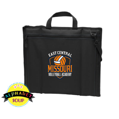 ecmo volleyball orange logo on black stadium seat