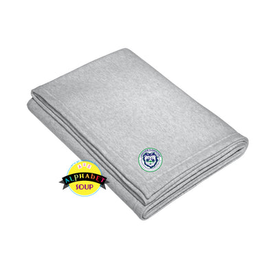 Sweatshirt blanket embroidered with the Lakeview Elementary logo