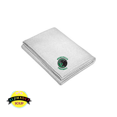 Mehlville football logo on sweatshirt blanket in heather gray