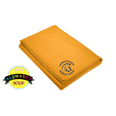 FHC Sensations logo on sweatshirt blanket in gold