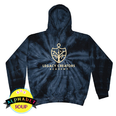 Legacy Creators Academy logo on navy tie dye hoodie