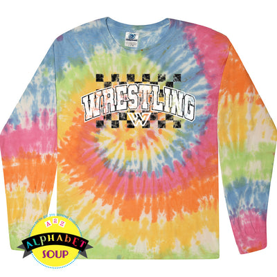 Youth and adult tie dye long sleeve  t-shirt with your choice of WWF design listed 